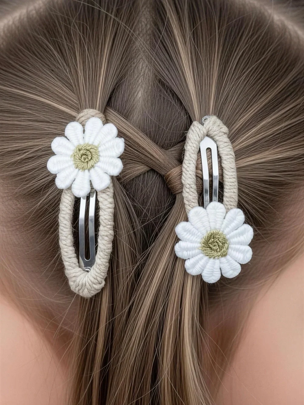 Handmade White Daisy Hair Clips - Set of 2 - Boho Floral Snap Hair Barrettes
